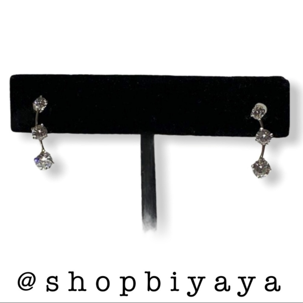 925 Sterling Silver Kylie Jenner Style CZ Round Stone Drop Earrings Girlfriend